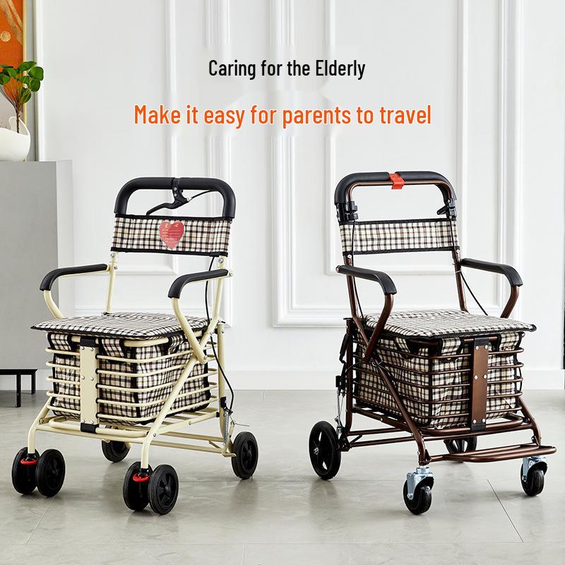 Foldable Mobility Scooter: Pushable & Rideable Elderly Walker with Four Wheels, Portable Shopping Assistant