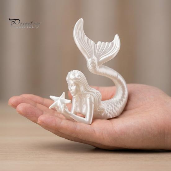 Literary Style Room Decor 3D Printed Mermaid & Starfish Figurine, Exquisite Sculpture, Ocean Small Statue for Bay Window Theme Desktop Ornament