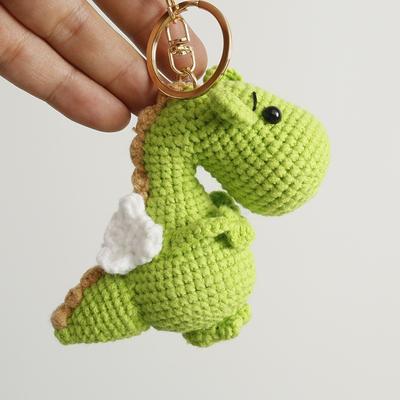 Cute Green Dinosaur Crochet Keychain Handmaking Crochet Cartoon Animal Doll Keyrings Knitting Dinosaur Keyrings Custom Accessory