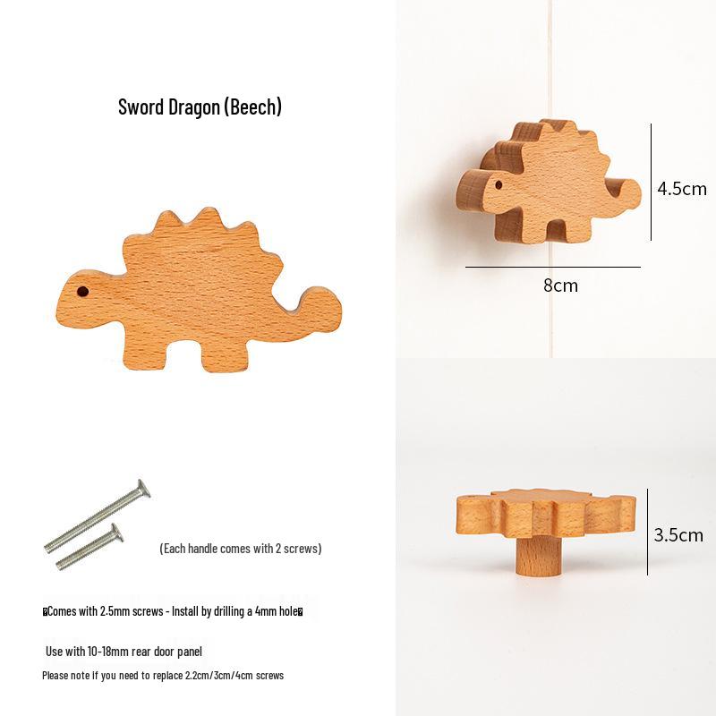 Dinosaur Handle for Children's Room - Cute Wooden Animal Cartoon Drawer & Cabinet Pull