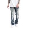 Blue Washed Destroyed Flared Jean Pants Hip Hop Graffiti Ripped Denim Jeans Men Streetwear Vintage Wide Leg Jeans