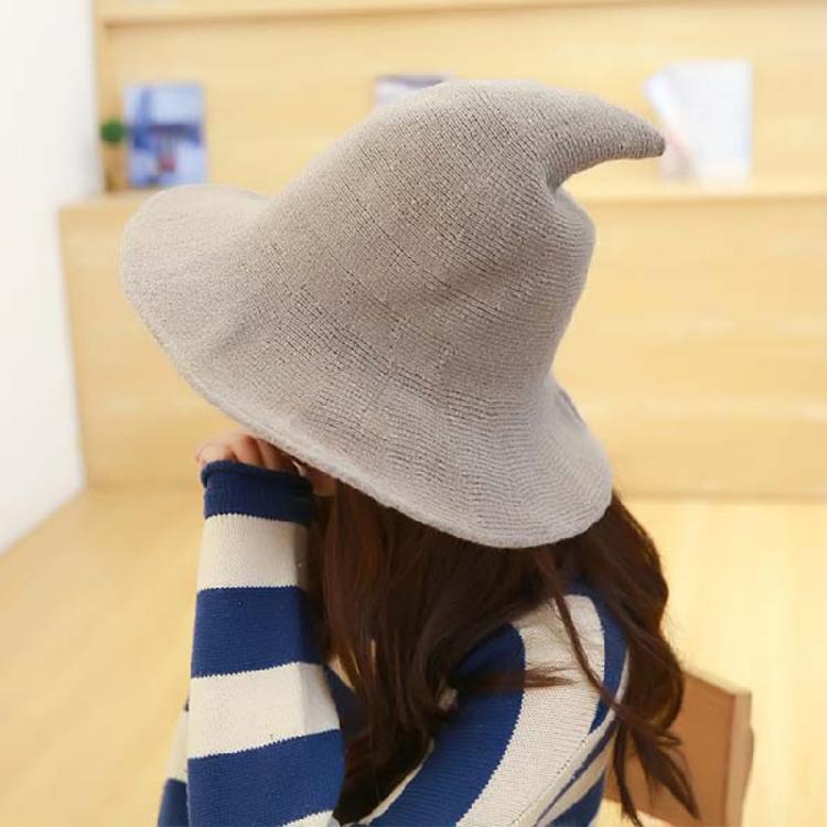 Women Witch Hat Wizard Hat Halloween Witch Pointed Hat Knitted Wool Cap Adult