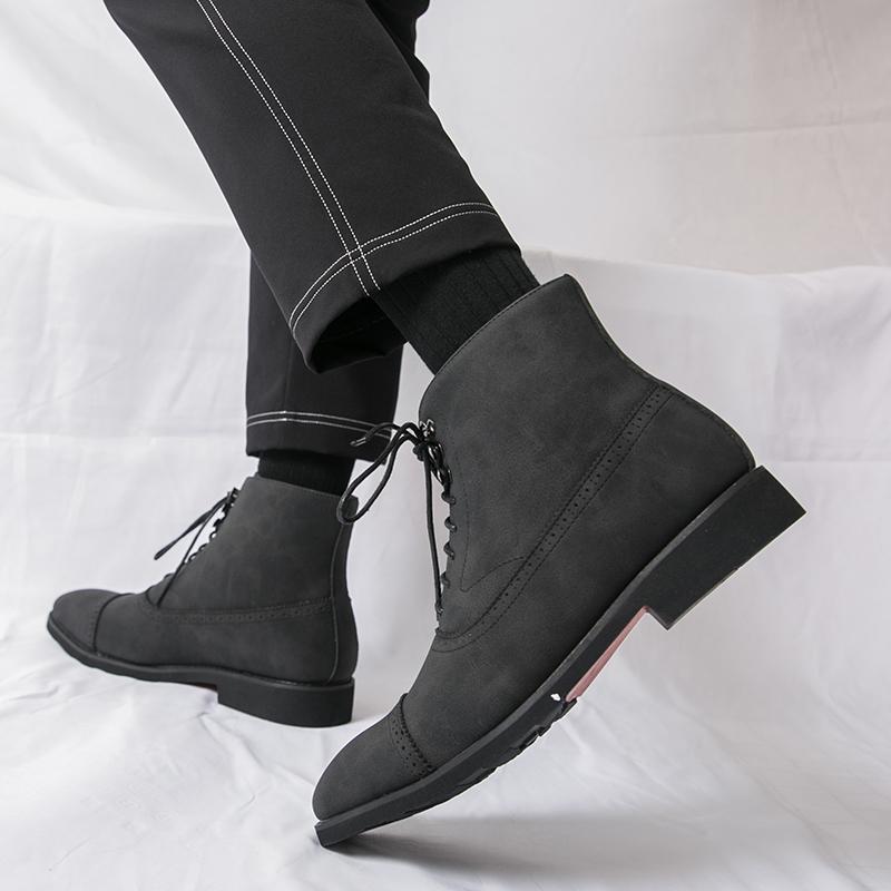 Designer Winter Trend Pointed Lace Up Suede Leather Casual Ankle Boot For Men Fashion New Comfortable Chelsea Leather Shoes