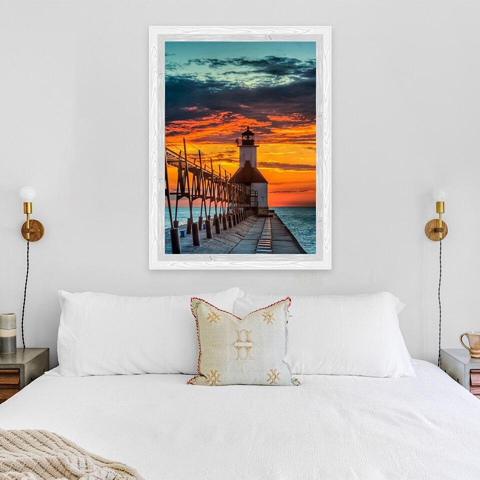 New 5D DIY Diamond Painting Lighthouse Diamond Embroidery Sea View Cross Stitch Full Round Drill Crafts Home Decor Gift