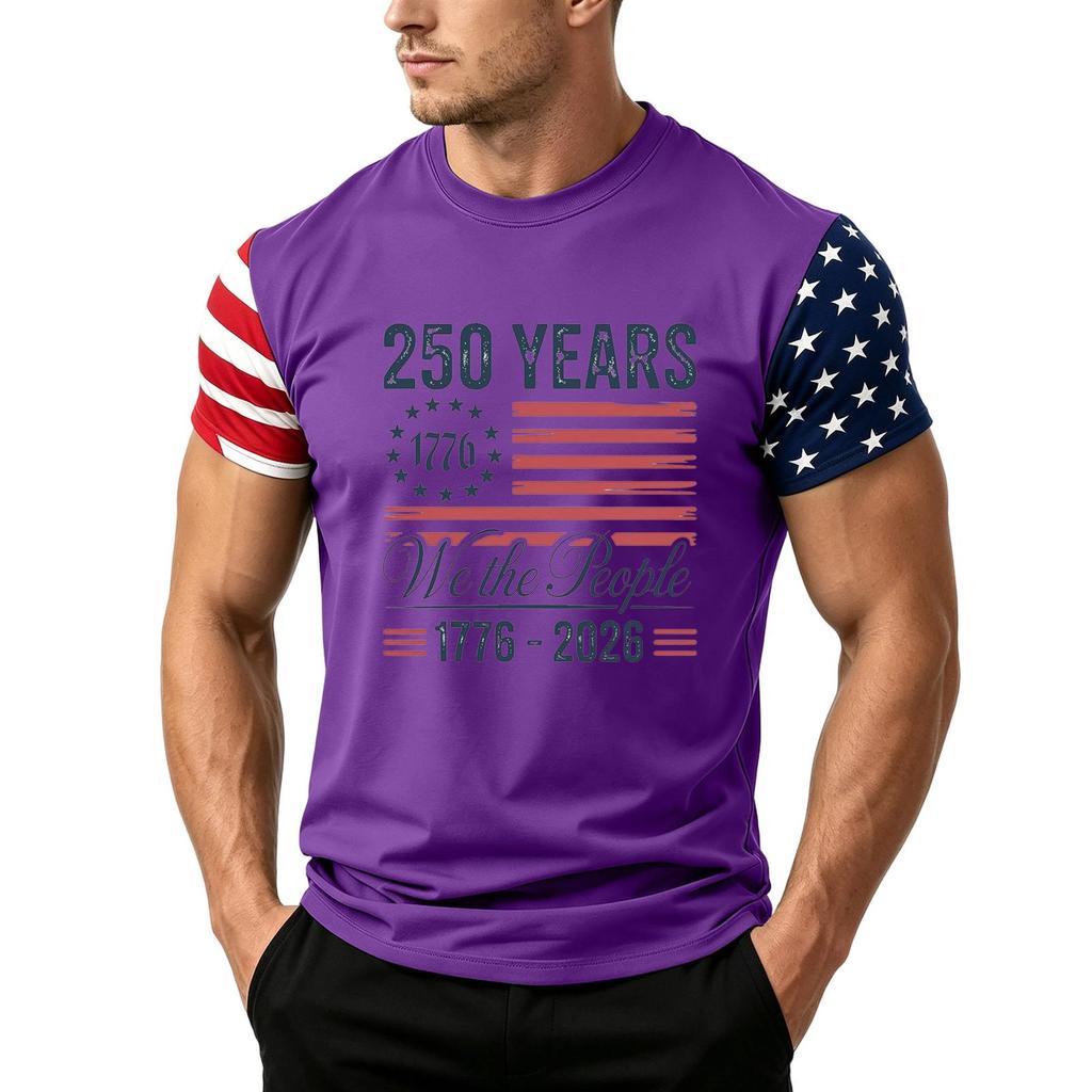 Men's Independence Day Flag Print Short Sleeve T-Shirt, Loose Casual Daily Summer Tops