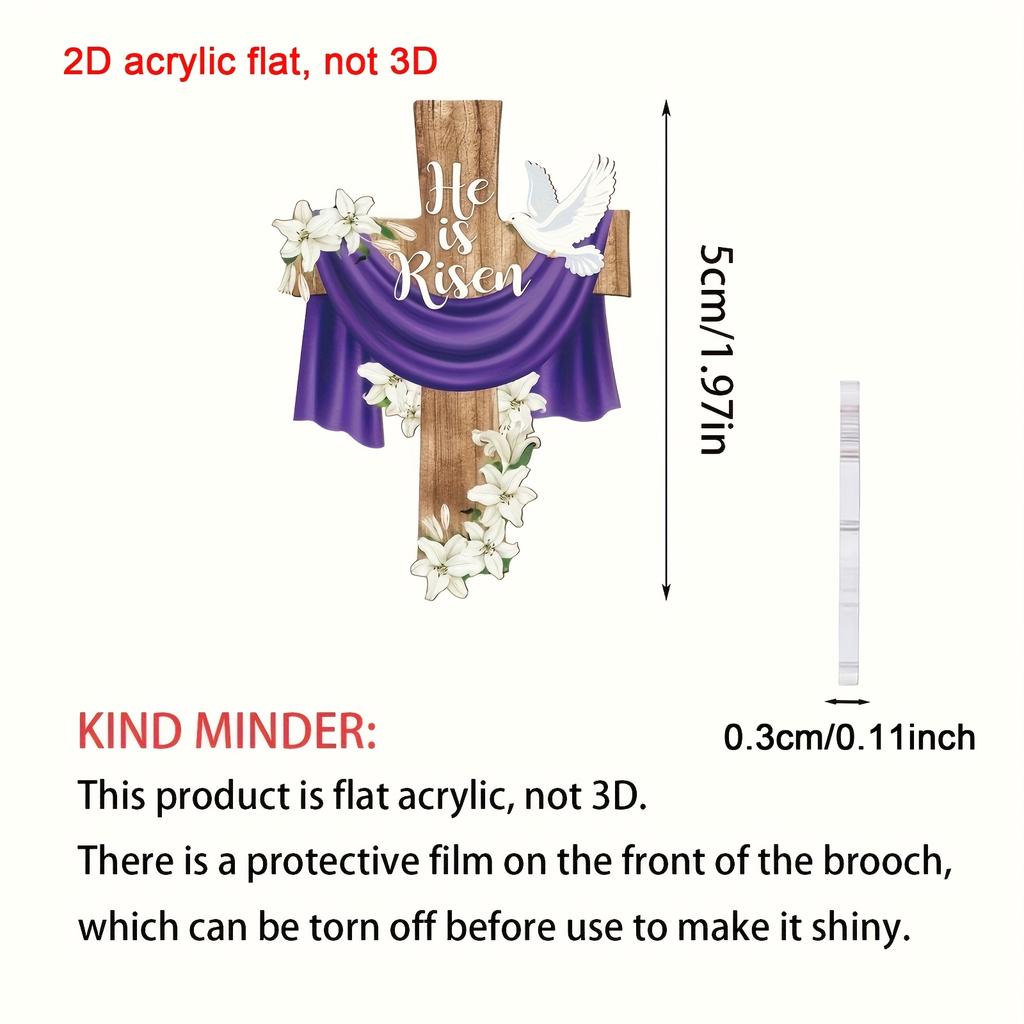 2D Flat 1pc Vintage Elegant Jesus Resurrection Lily Cross Acrylic Brooch, Unique Irregular Shape Prayer Jewelry ,ideal Christmas Gift