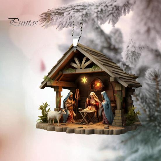 Christmas Pendant Ornament Jesus Family Prayer Scene Pendant Bright Colored Religious Symbol Pendant for Home Car