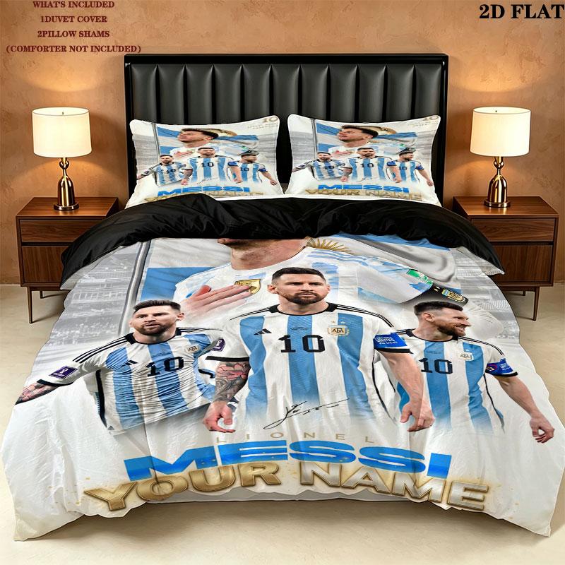 Lionel Messi Bedding Quilt Set Quilt Cover Pillowcase Home Decoration Birthday Gift (1 * duvet cover + 2 * pillowcase, without core)