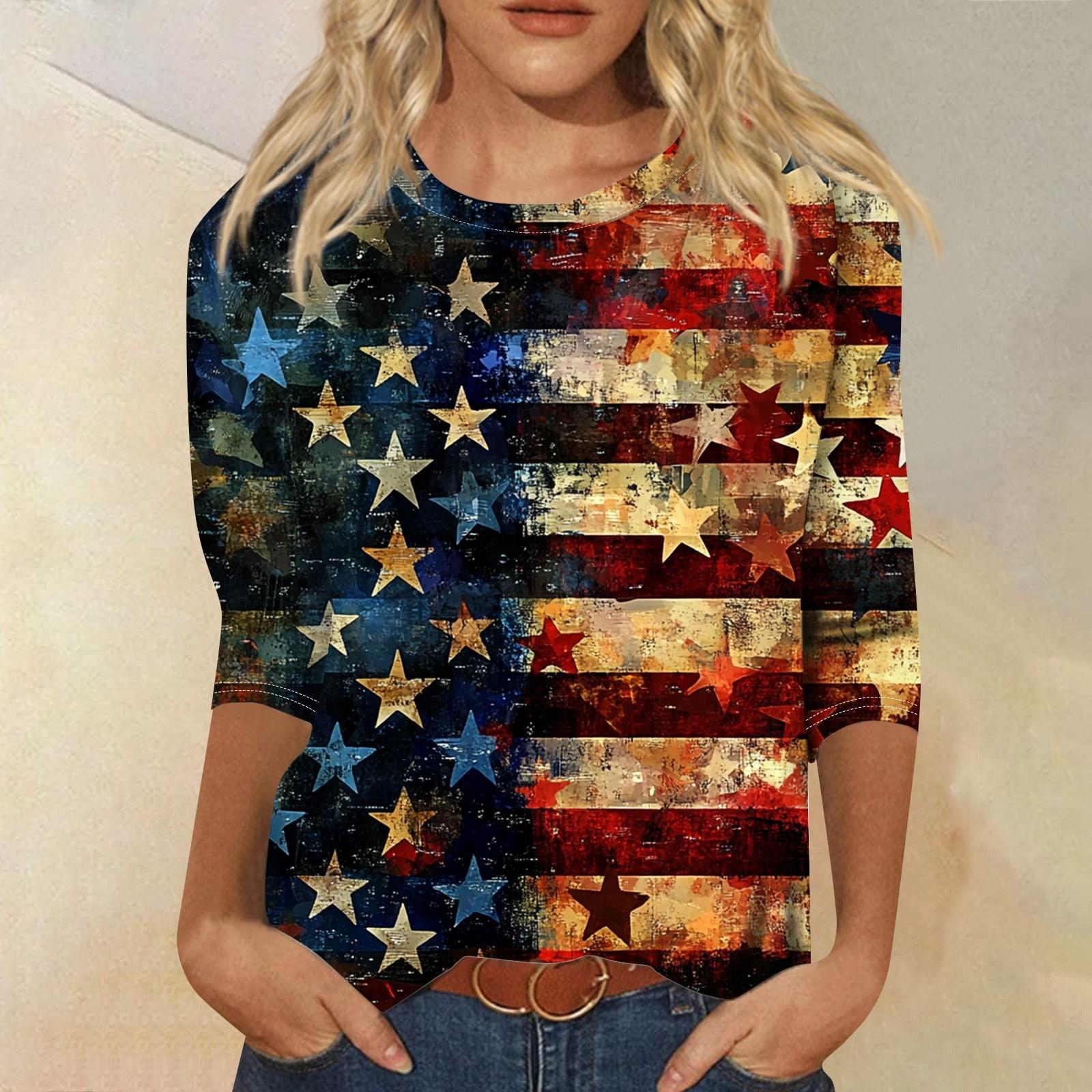 

Женская футболка Повседневная футболка с принтом «День независимости», джемпер с круглым вырезом XL