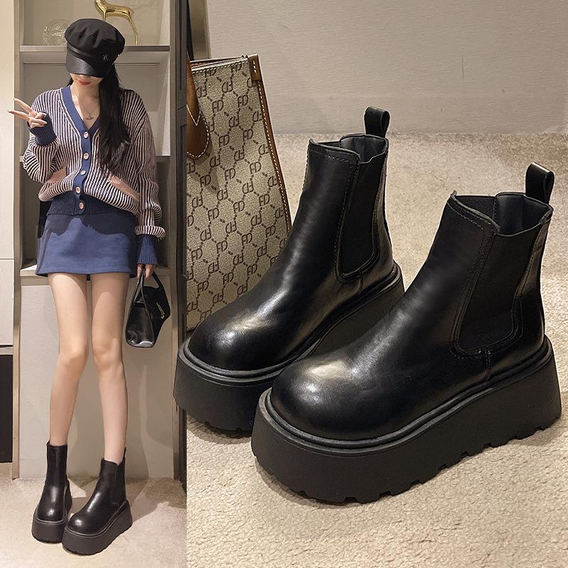 Smoke boots 2025 autumn and winter new fleece thickened thick sole heightening Martin boots women's fashion Chelsea boots