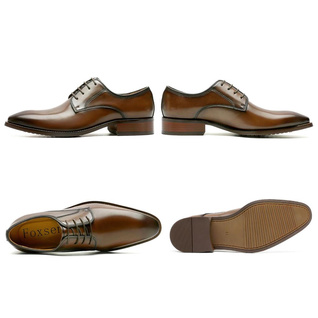 Foxsense Leather Dress Genuine Plain Premium Size Men's Shoes, Leather, Toe, Wingtip, Lightweight, Waterproof, Leather, Formal, Brown, 25.0cm, C116-02