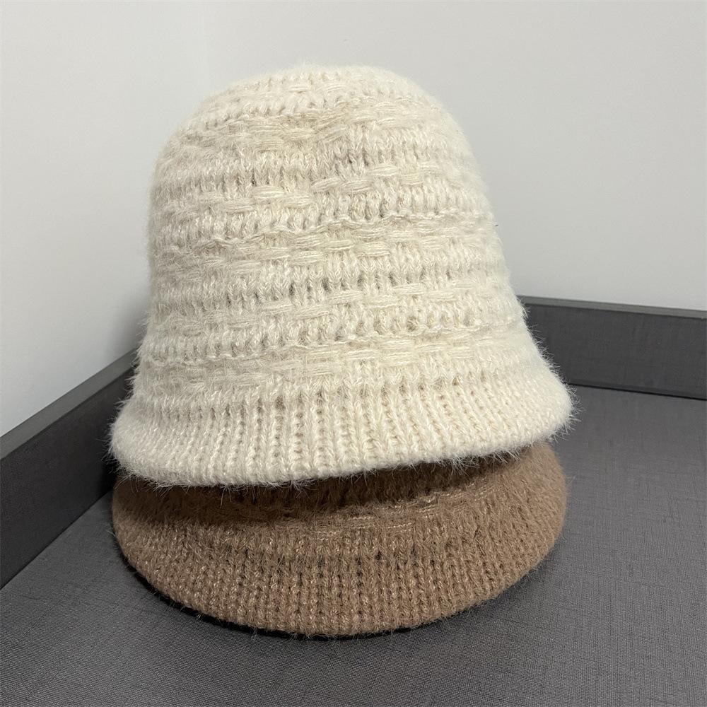 Knitted bucket hat women's autumn and winter new big head circumference women's wool hat versatile casual solid color bucket hat