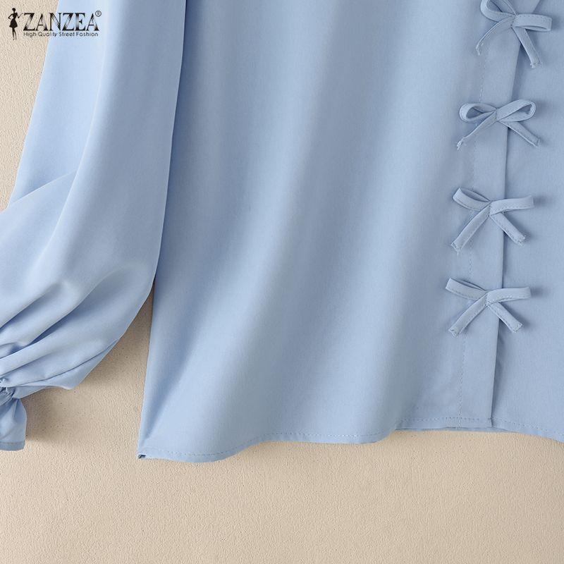 ZANZEA Women Casual Round Neck Long Sleeve Solid Color Loose Blouse