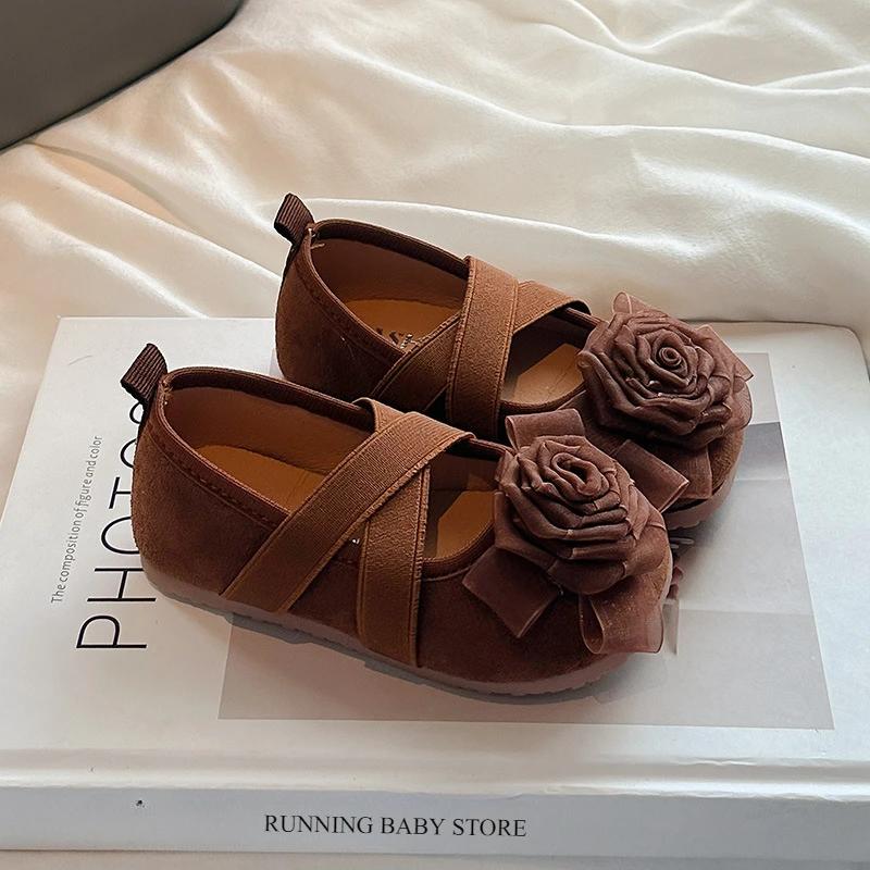 

New Kids Floral Children Appliques Shoes Baby Girls Shoes Toddler Fashion Flat for Baby Girl Moccasin Princess Rose Shoes H09274 21 коричневый