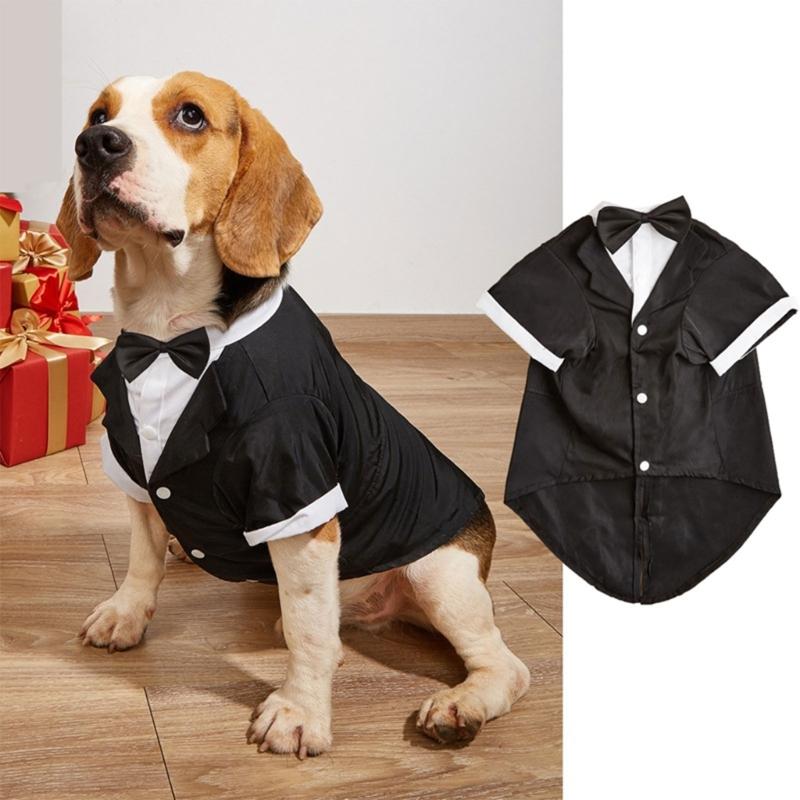 Wedding Cats Dogs Tuxedo Shirt with Bowknot Collar Clothes Outdoor Walking Dogs Cats Multiple Color Jumpsuit Comfortable