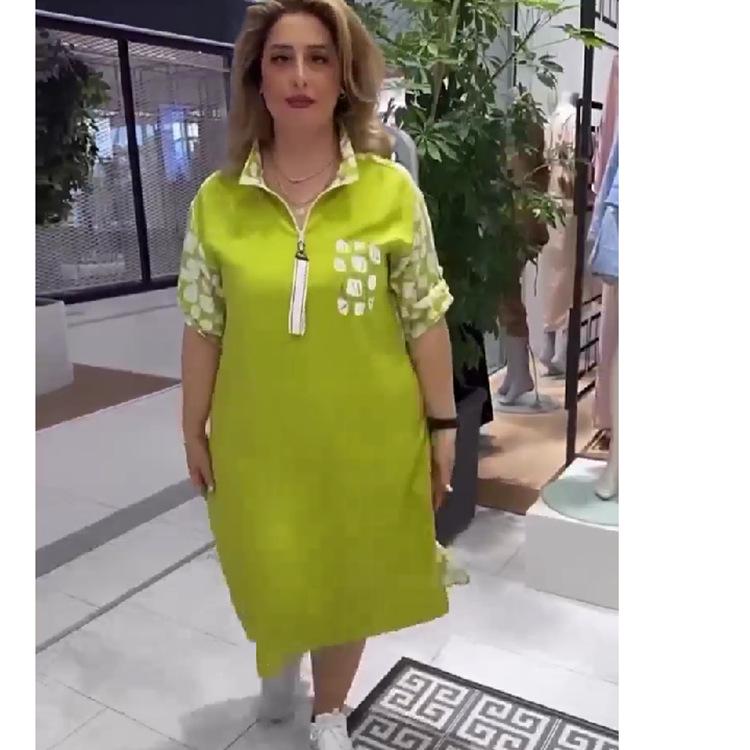 

Літня максимальна сукня з V-подібним вирізом, що струнчить, європейська та американська, 2024 5XL зелений