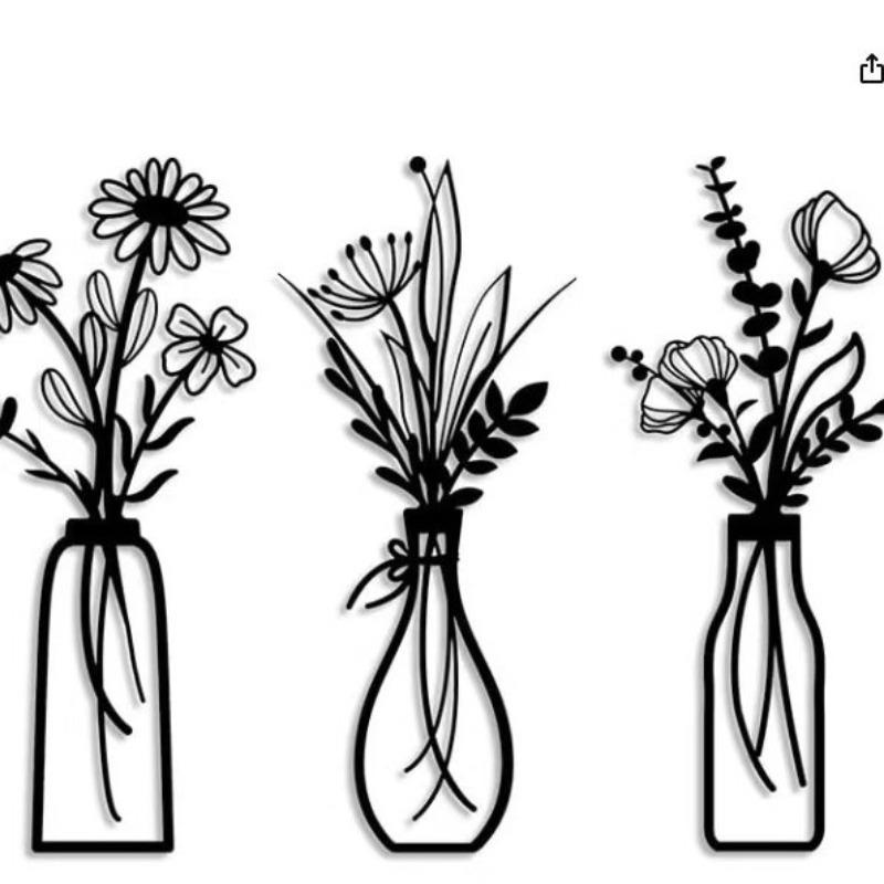 

3 Pieces of Metal Floral Wall Art - Rural Farmhouse Decoration Black Minimalist Floral Wall Decoration