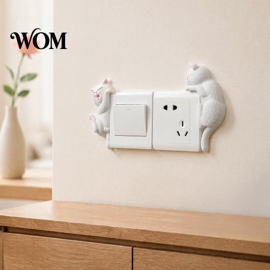 Easy Installation Wall Art 3D Cat Light Switch Sticker, Decorative Resin Plate Cover, Cute Animal Double Socket Guard Stickers, Peel And Stick