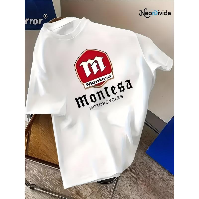 T-shirt da uomo taglia europea con logo moto Montesa - Stile urbano alla moda, morbida e traspirante, design con stampa iconica, girocollo manica corta