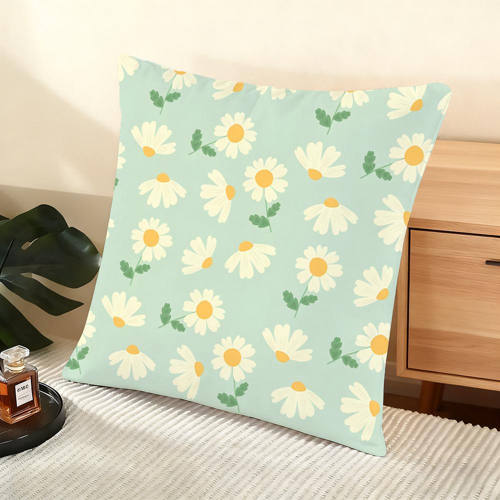 Daisy Pattern Cushion Cover Soft Short Plush Pillow Cover Smooth Cozy Texture Aesthetic Cushion Case Home Decor