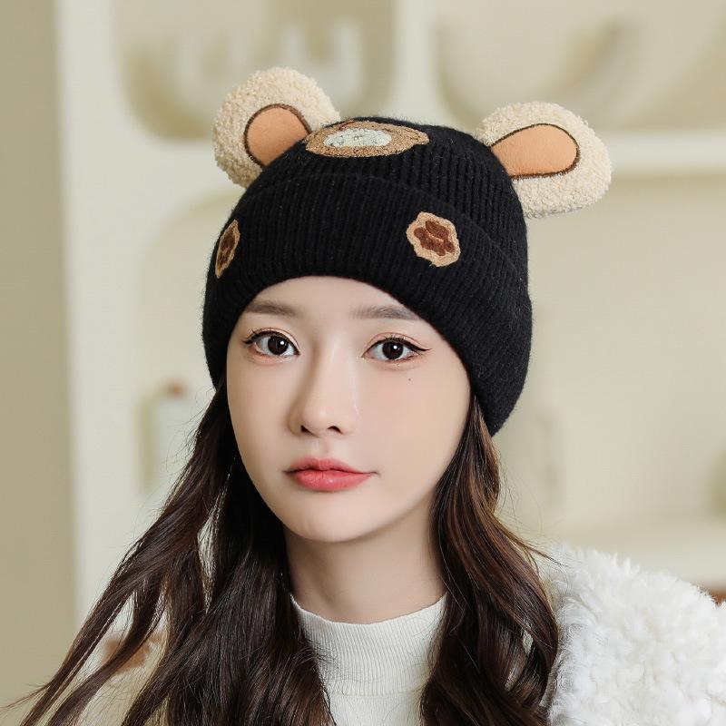 

Cute Bear Jacquard Knitted Wool Hat for Women In Autumn and Winter Warm Ear Protection Hat for Students Pulling The Head Ear Hat To Prevent Cold M（56-58cm）