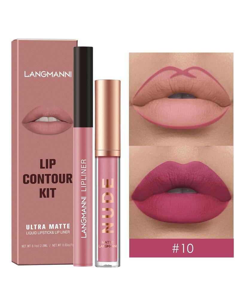 Langmanni Lipgloss Lipliner-Set 2 Sets nicht klebendes Cup-Matt-Lipgloss-Set