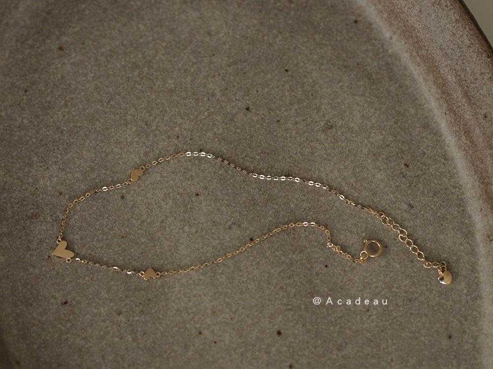 14K Gold Plated S925 Sterling Silver Heart Anklet 925 Silver золотой