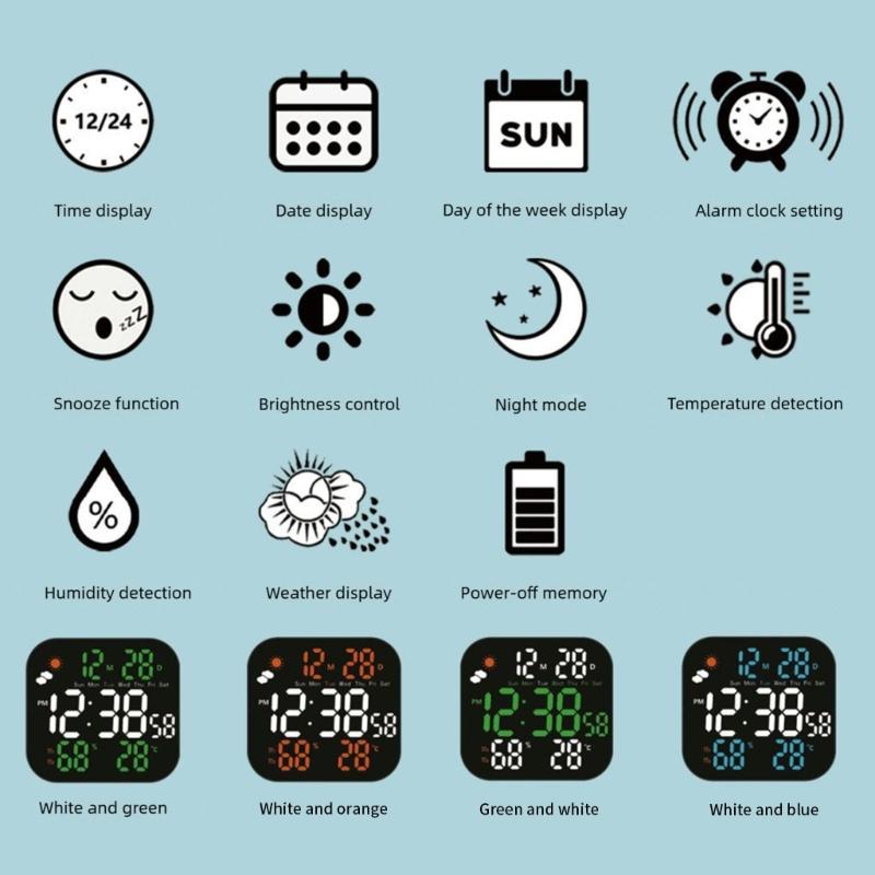 Alarm Clocks for Bedroom LED Digital Weather Clocks Desk Alarm Clock with Auto Dimming Day of Week Indoor Temperature
