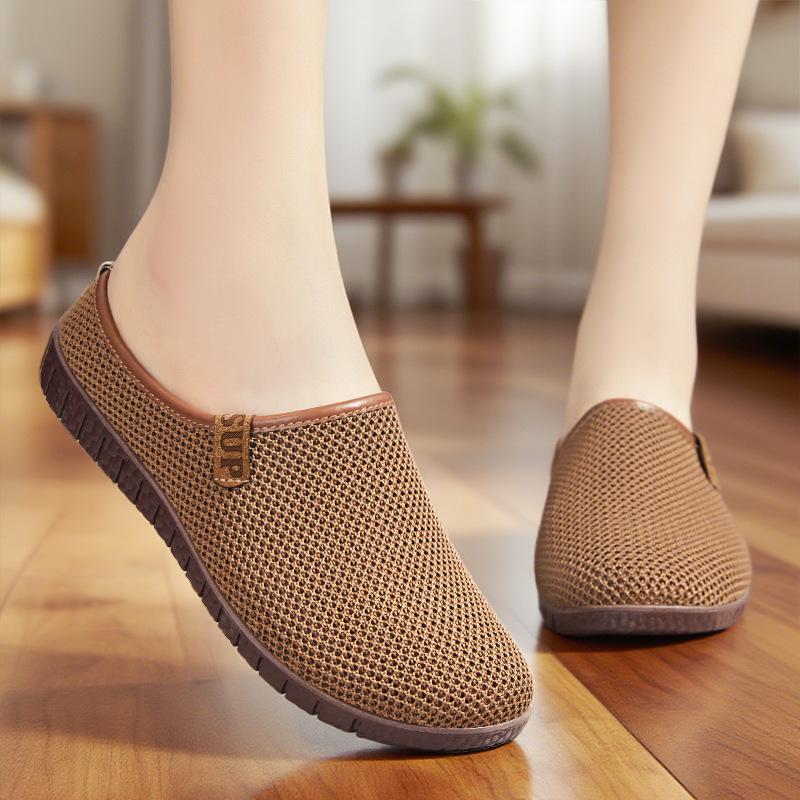Women's shoes summer new mesh bag head half drag one pedal breathable slippers wear soft sole comfortable casual shoes