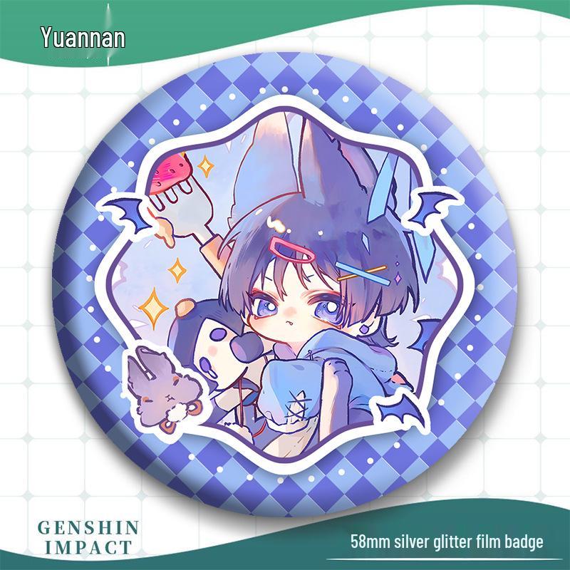 Genshin Impact Q Version Metal Badges: Tighnari, Scaramouche, Furina, Kaveh, Zhongli Brooch Set