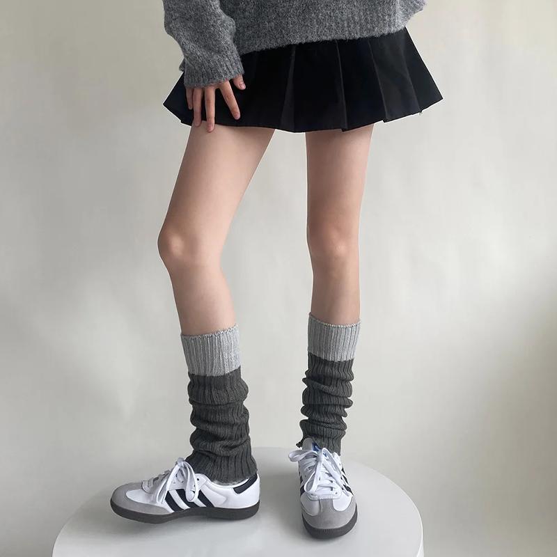 Niedliche Mädchen Schlanke Wadenstrümpfe Damen Strickwolle Beinwärmer Herbst Winter Lolita Kontrastfarbe Thermische Lange Socken Fußbedeckung