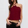 Summer tube top neck sling vest pleated short sleeveless European and American mesh women's top