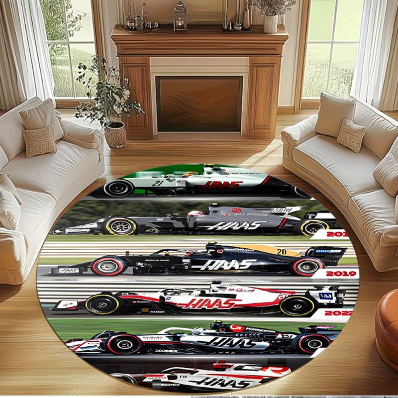 Haas F1 Racing Team Print Round Rug, Washable Floor Carpet, For Entryway Dorm Laundry Room Office Study, Home Decor Birthday Christmas Gift