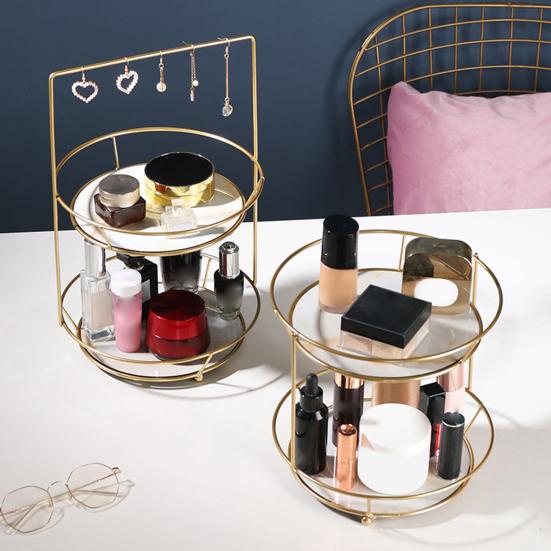 

Настольная стойка для хранения косметики, двухслойная круглая железная подставка для домашней выставки ювелирных изделий