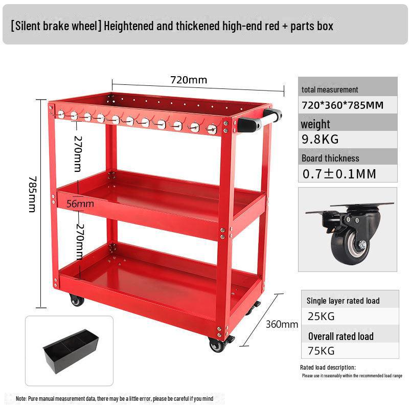 "Green Forest Utility Cart: Three-Layer Tool Trolley & Flatbed for Auto Repair & Beauty Supplies"