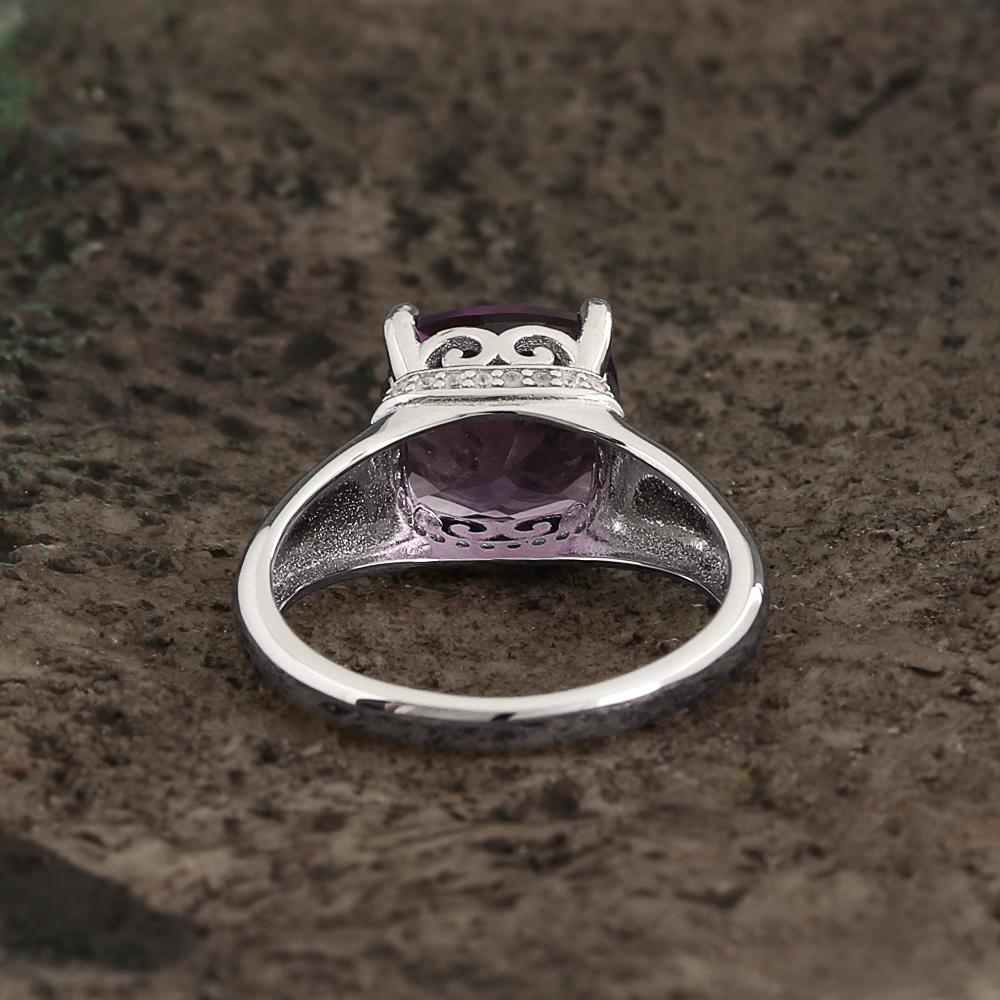 Klassisches Design 925 Sterlingsilber Damenring Natürlicher Kissen 10,0 mm Brasilien Amethyst Echtschmuck für Festival Geburtstagsgeschenke