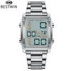 BESTWIN 126-2 Fashion Retro Men's Digital Watch Multifunction Steel Strap Waterproof Sporty Casual Male Watch Gift