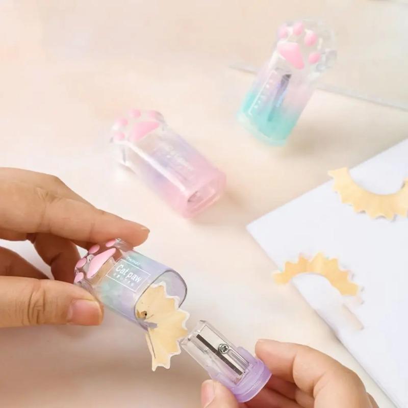 1pcs Cute Creative Cat Pencil Sharpener Stationery Gradient Color Cat Claw Pencil Sharpener School Supplies Kawaii Stationery