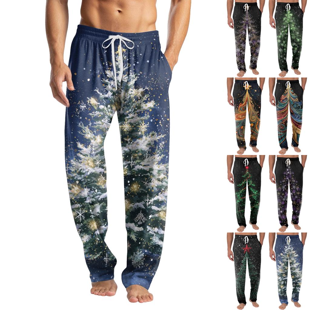 Men's Knitted Fashion Print Pocket Casual Pants Pajama Pants