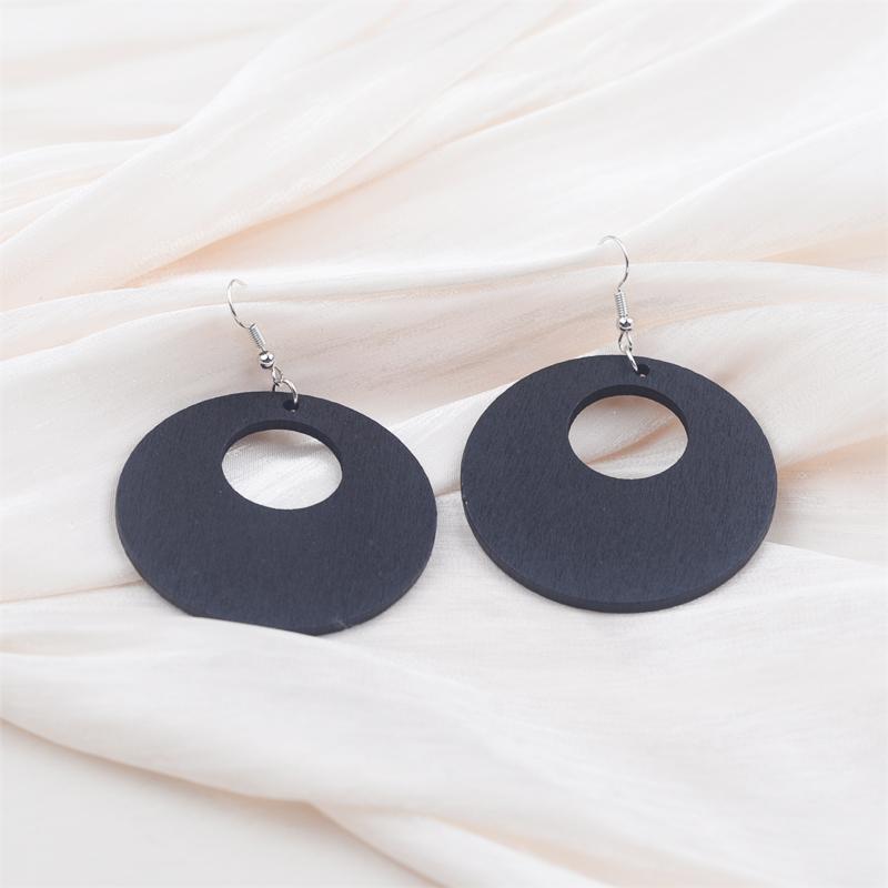 

Большие полые круглые деревянные серьги-подвески для женщин, преувеличенные простые геометрические украшения, подарок Brincos чёрный