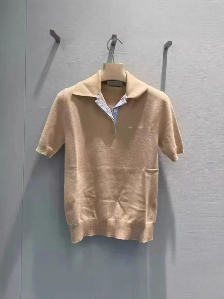 2024 Autumn Simple College Embroidered Short-Sleeve Polo Collar Knit Top