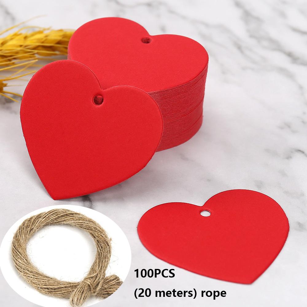 100pcs Heart Shaped Paper Tags with 20 Meter Hemp Rope Red Heart Price Tag Craft Hang Tags Love Tag Paper Blank Cards Label