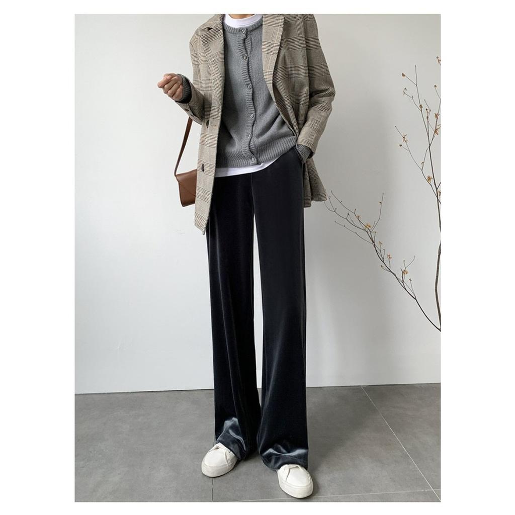 Slim Wide Leg Pants for Women Knitted Casual High Waist Autumn Winter Long Trousers Comfortable Straight Cut Pants