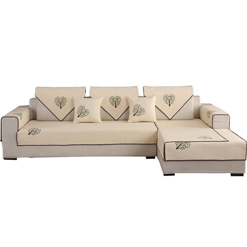 Four Seasons Non-Slip Embroidered Sofa Cushion Cotton Fabric Living Room Universal Linen Thickened Modern Simple Solid Color Sofa Towel