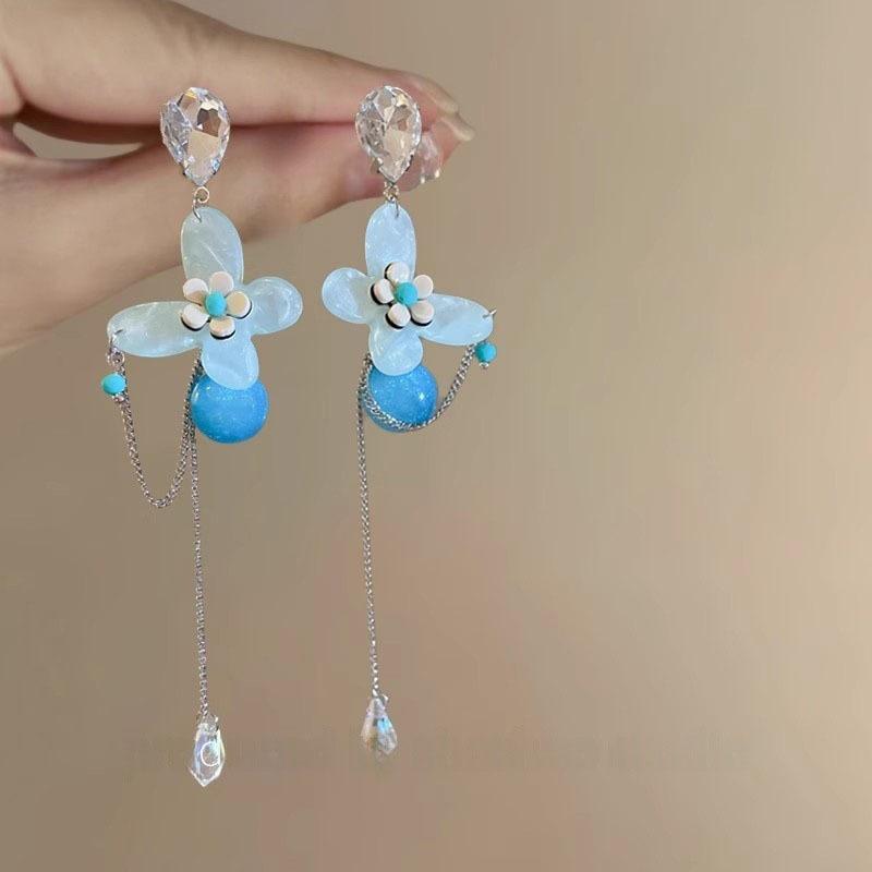 

Бриллиантовые серьги-кисточки с бабочками и цветами, изысканный модный дизайн, серьги-пусеты, серьги, темперамент легкой роскоши, персонализированные серьги