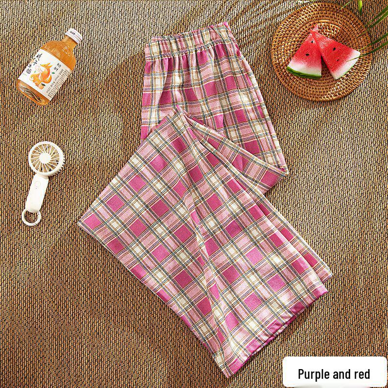 High-Waisted Plaid Wide-Leg Pants - Women's Summer Loose-Fit, Slimming, Casual Drape Long Trousers