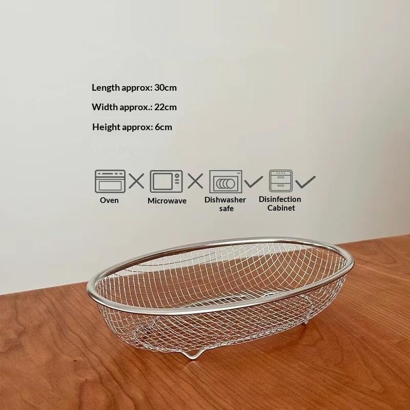 Stainless Steel Fruit And Vegetable Basket Oval Drainage Basket Mesh Frame Mesh Screen Kitchen Washing Basket Storage Basket