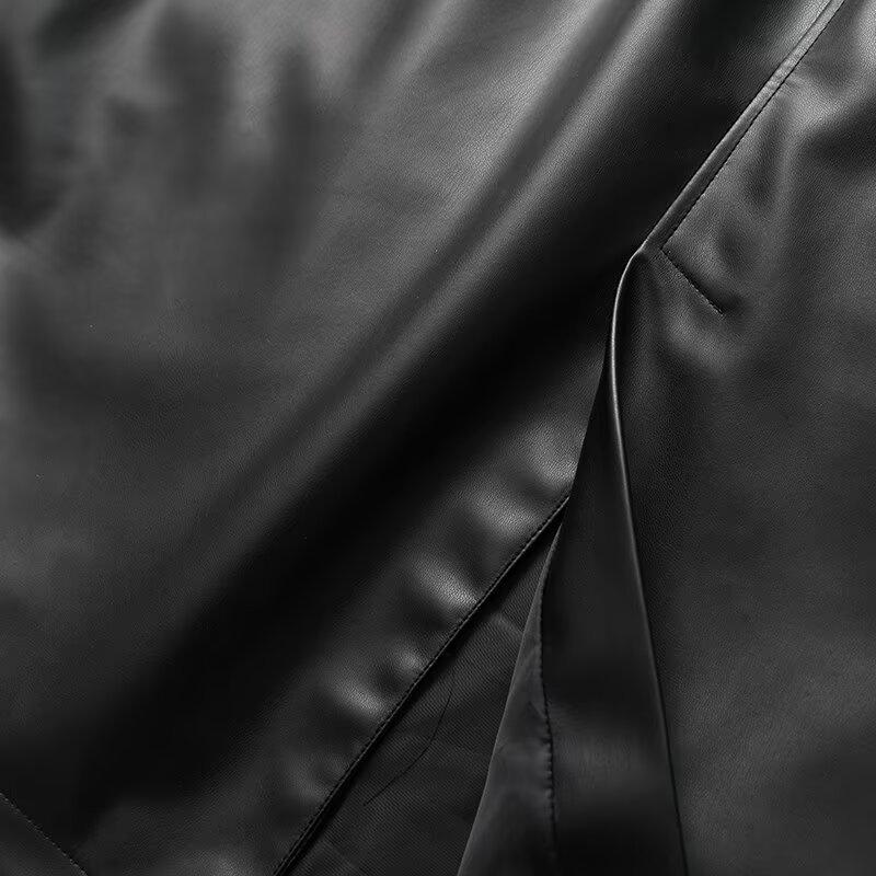 Automne/Hiver 2024 Manteau Trench Mi-Long en Cuir pour Femme avec Revers et Ceinture