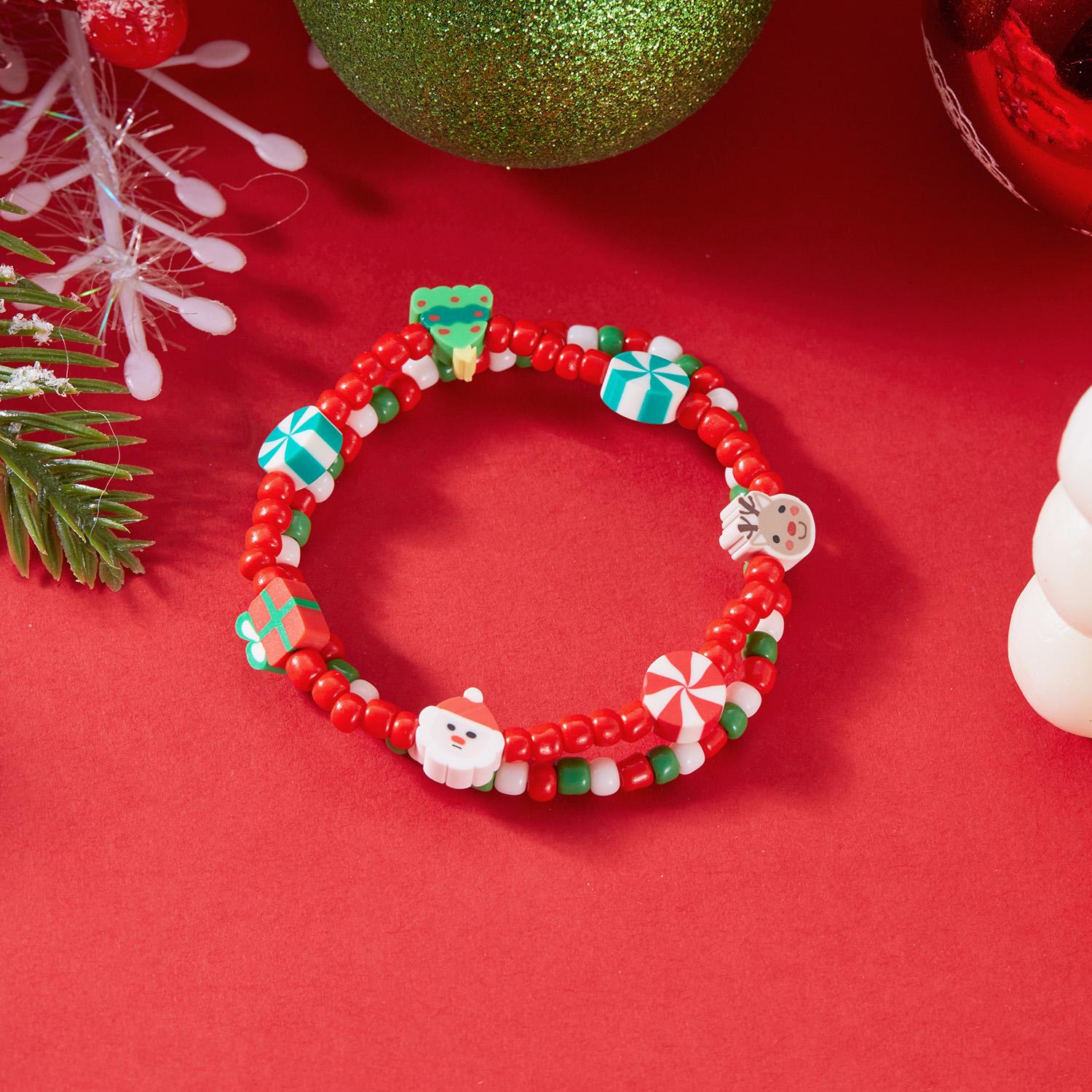 

2Pcs/Set The New Christmas Series Of Rice Beads Christmas Tree Snow Bracelet Ladies Fashion Elegant Charm Jewelry Gifts Adjustable