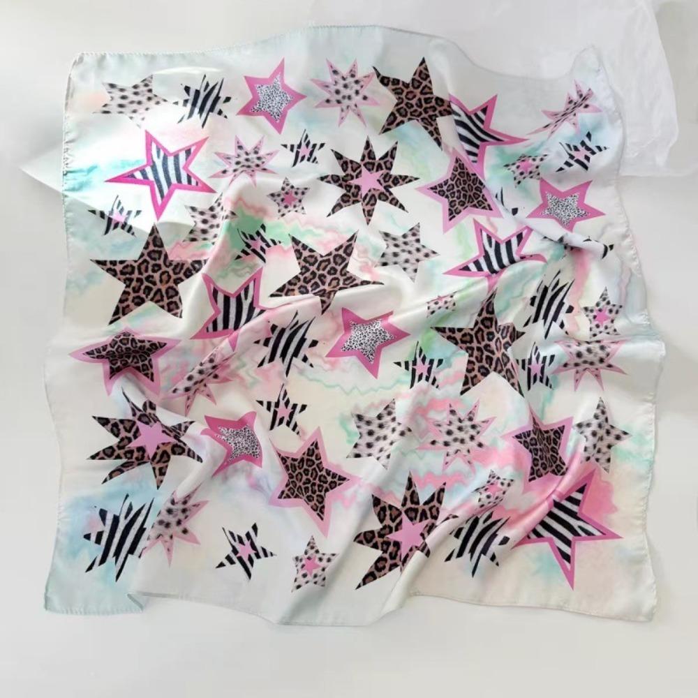 Geometric Shape Star Print Scarf Y2K Hair Scarf All-match Leopard Print Silk Scarf  Women Style 5